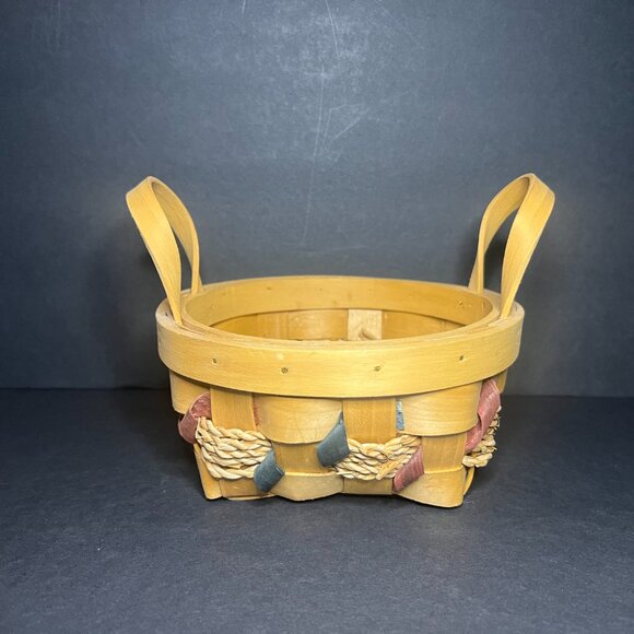 VTG Matching Set of 2 Tan, Red & Blue Roped Twisted Wicker Baskets w/ Handles - Picture 9 of 12